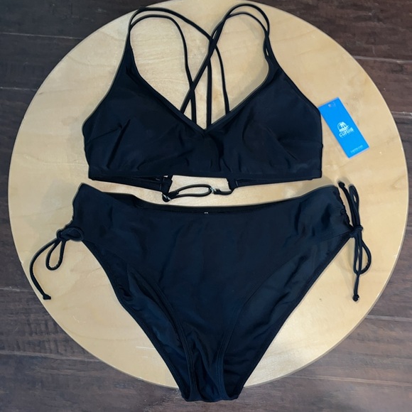 Women SwimSuit Criss Cross Back Strappy Side with Double Spaghetti Straps - Picture 2 of 3